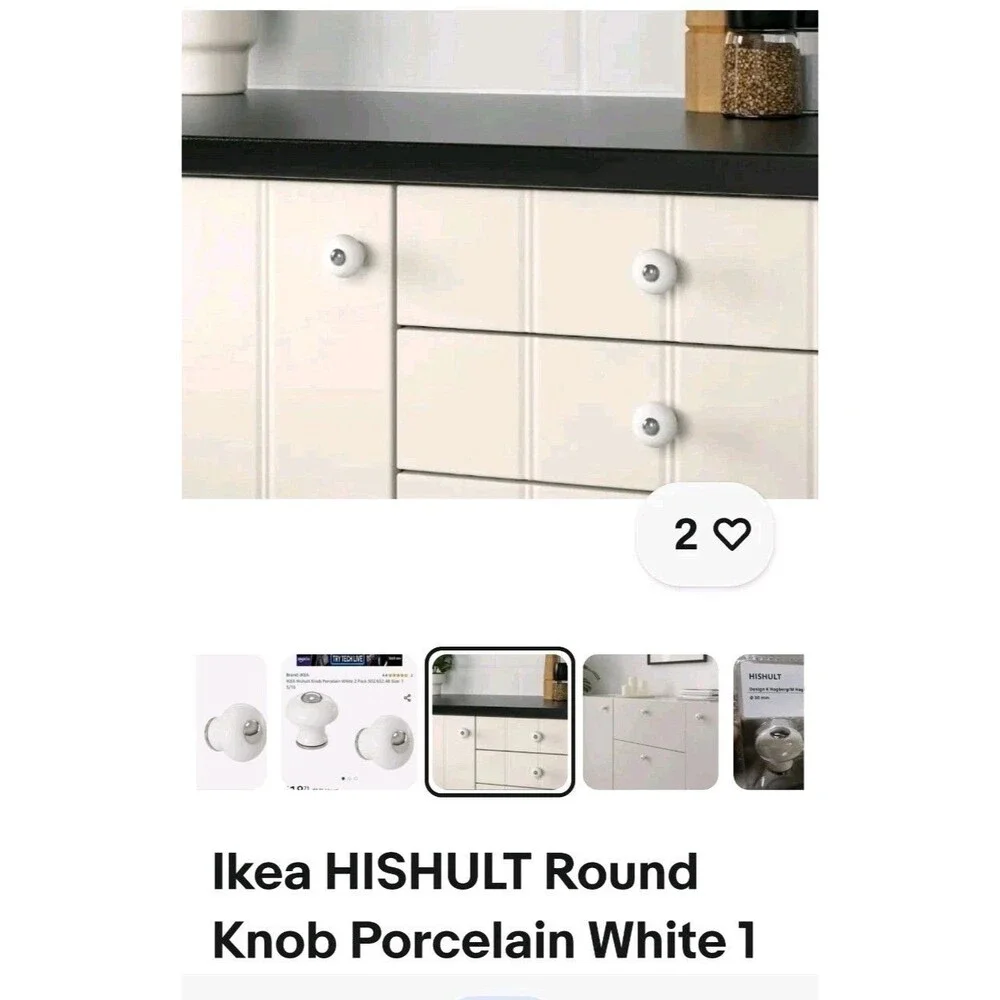 Ikea HISHULT Round Knob Porcelain White 1 3/16